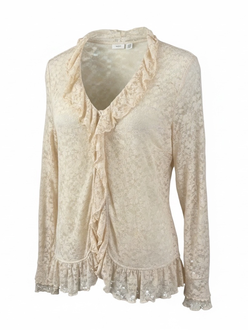 Vintage Lace Ruffle V-Neck Top in Cream